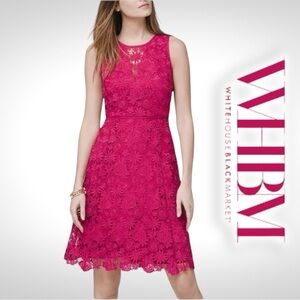 White House Black Market Raspberry Pink Lace Fit and Flare Dress